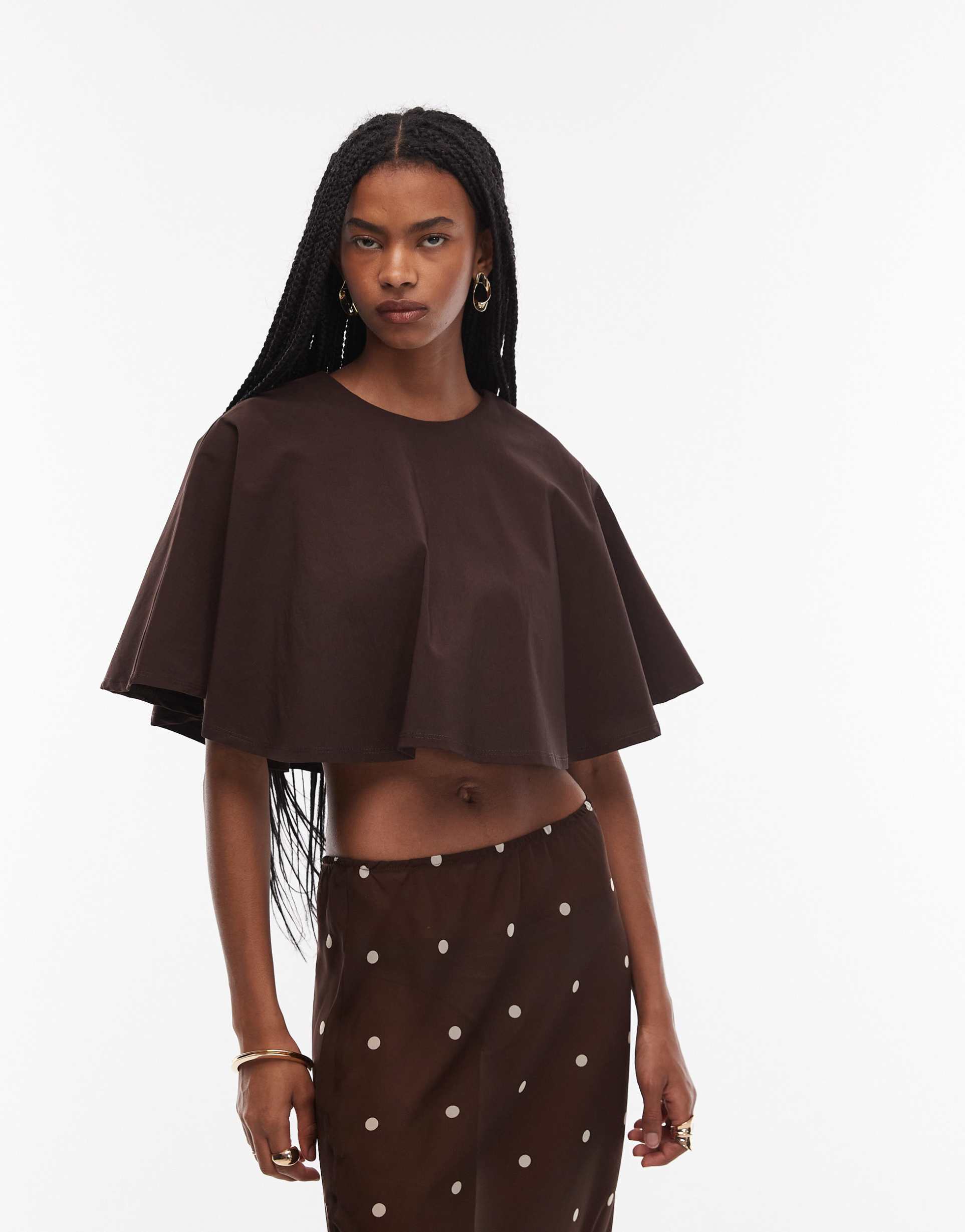 asos design clean cape layer crop top in chocolate