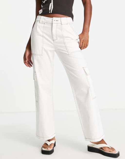 White Stich Women Cargo Pants in Denim - EMBODY