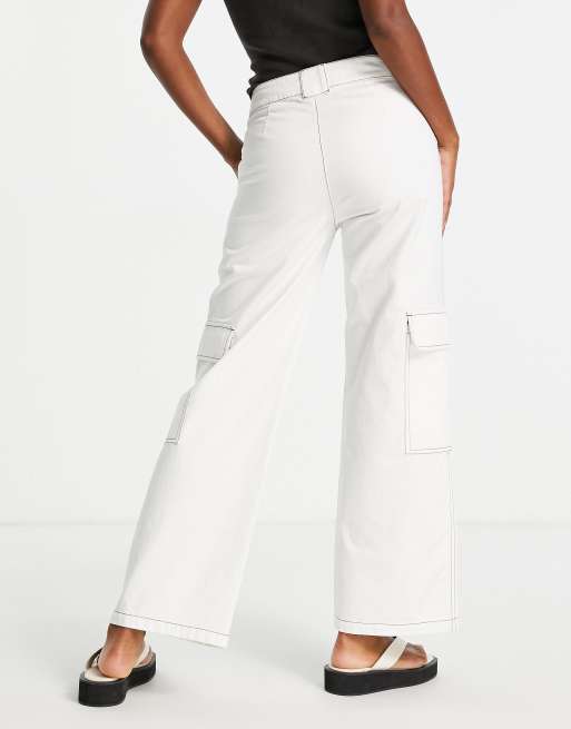 ASOS Design Pull on Cargo Pant with Linen in Off White