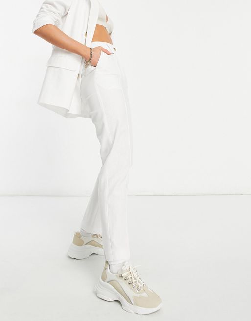 ASOS DESIGN clean cigarette linen suit trouser in white | ASOS