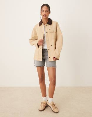 Asos Design Clean Cord Collar Barn Jacket In White