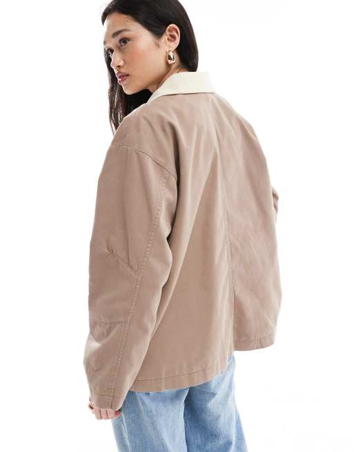 ASOS DESIGN clean cord collar jacket in mushroom