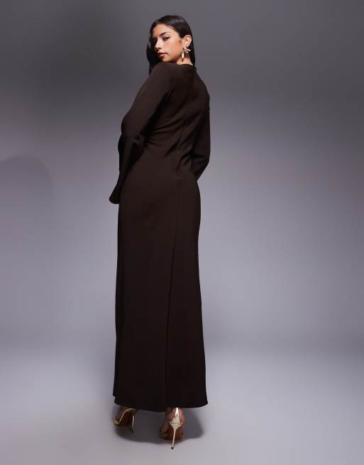 ASOS DESIGN clean crepe maxi dress in chocolate, 4 of 4