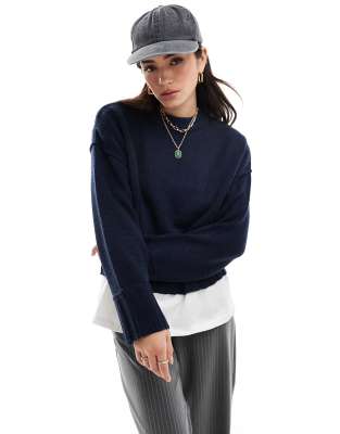 Asos Design Clean Crew Neck Sweater In Navy