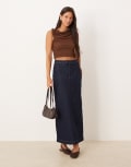 [ASOS DESIGN] ASOS DESIGN clean denim maxi column skirt in rinse wash-Navy 8 Indigo rinse