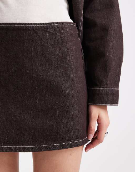 ASOS DESIGN clean denim micro mini skirt in dark brown