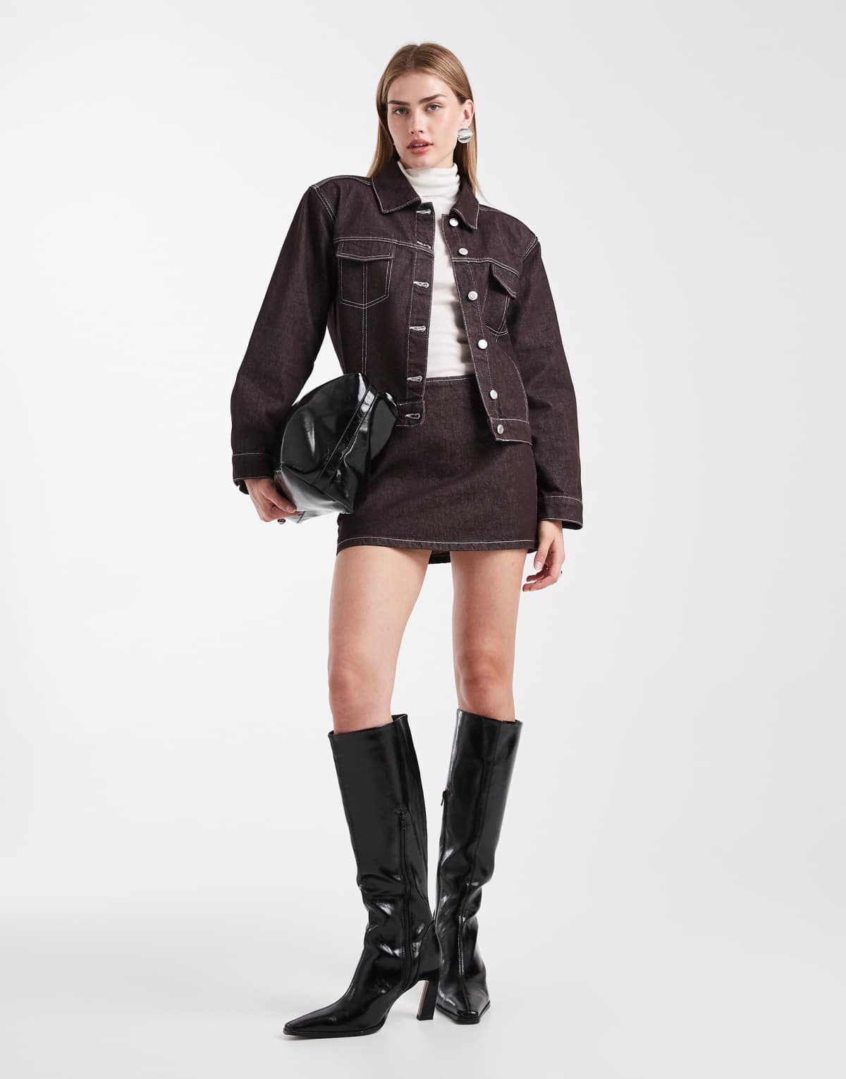 ASOS DESIGN clean denim micro skirt in dark brown