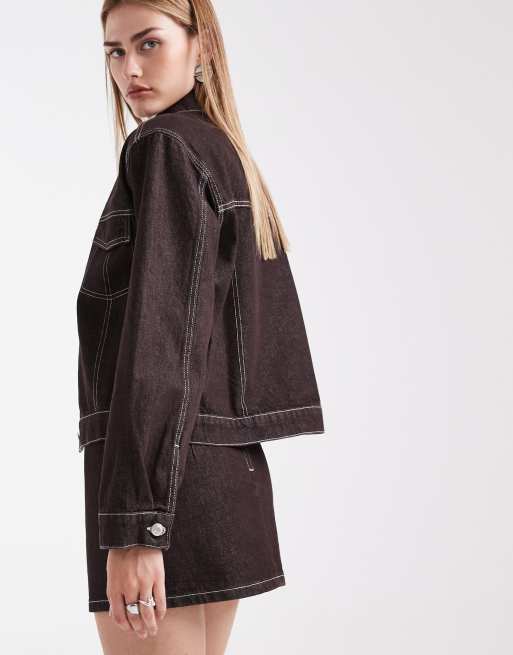 ASOS DESIGN clean denim micro skirt in dark brown, 3 of 5