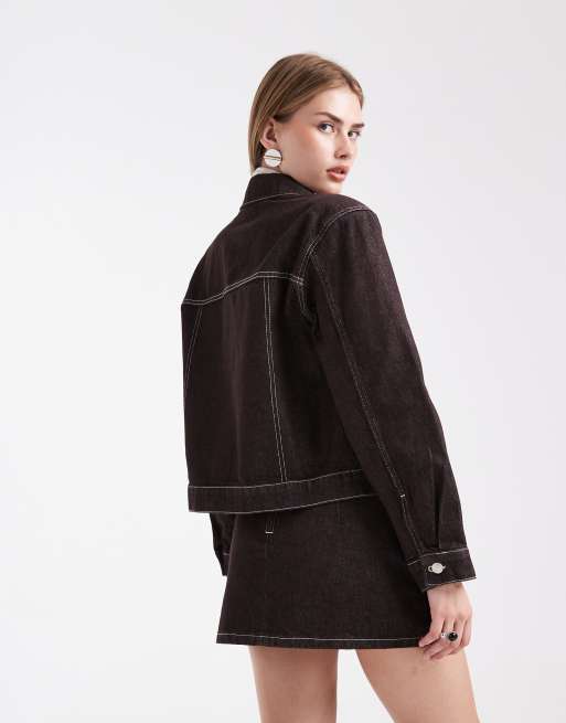 ASOS DESIGN clean denim micro skirt in dark brown, 5 of 5