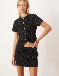 [ASOS DESIGN] ASOS DESIGN clean denim micro skirt in mini polka dot-Black XS Black and white spot