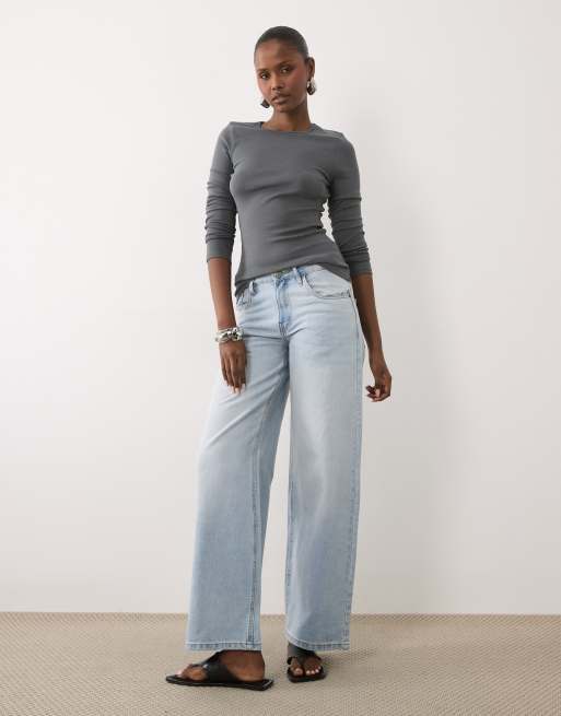 ASOS DESIGN clean fitted long sleeve top in charcoal, 3 of 4
