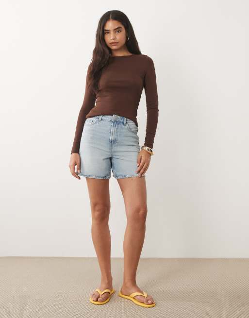 ASOS DESIGN clean fitted long sleeve top in choc, 2 of 4