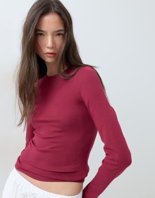 ASOS DESIGN clean fitted long sleeve top in deep red
