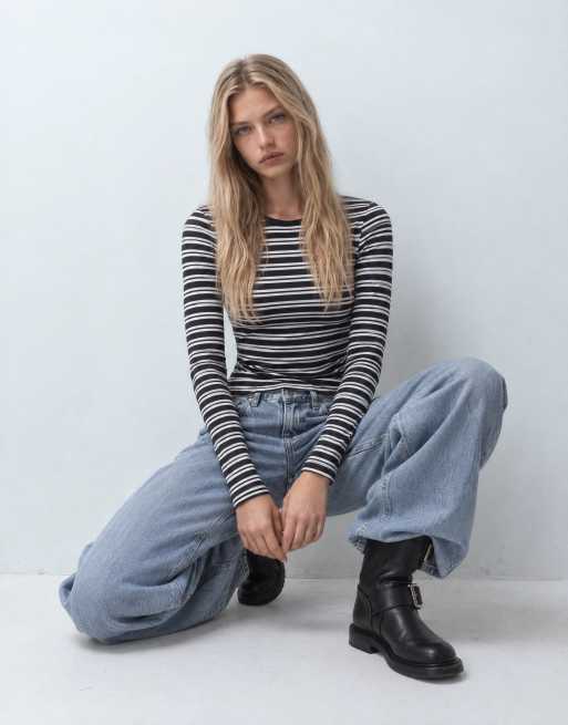 ASOS DESIGN clean fitted long sleeve top in mono stripe, 10 of 10