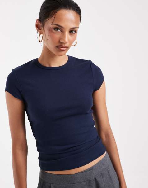 ASOS DESIGN clean fitted short sleeve baby tee in navy - view 1