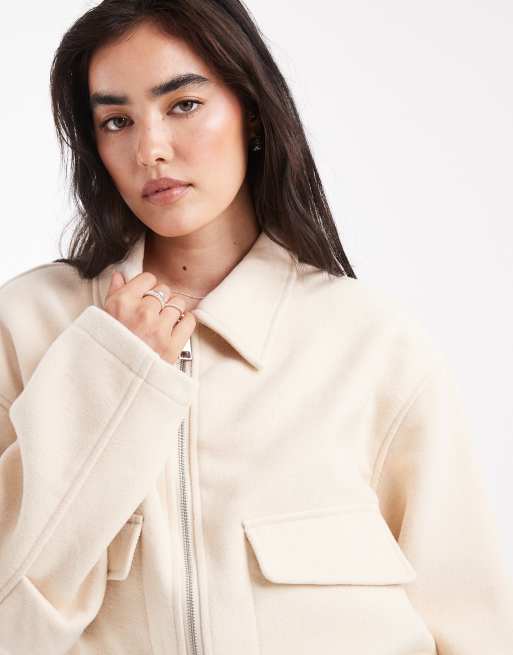 ASOS DESIGN clean formal bomber in buttermilk, 3 of 4