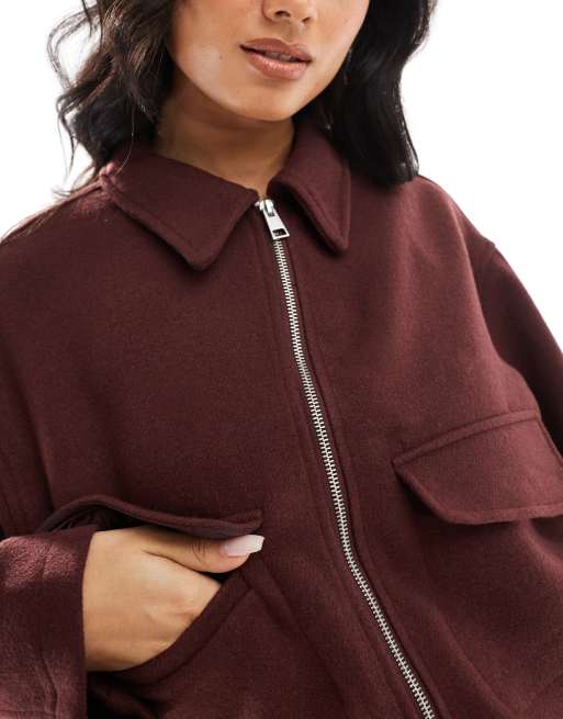 ASOS DESIGN clean formal bomber jacket in burgundy