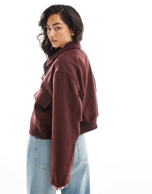 ASOS DESIGN clean formal bomber jacket in burgundy