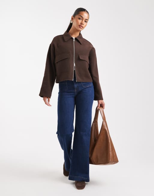 ASOS DESIGN clean formal bomber jacket in chocolate