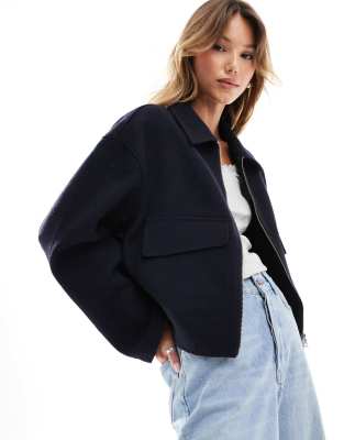 clean formal bomber jacket in navy-Neutral