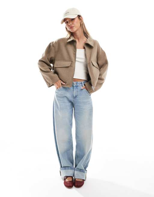 ASOS DESIGN clean formal bomber jacket in oat