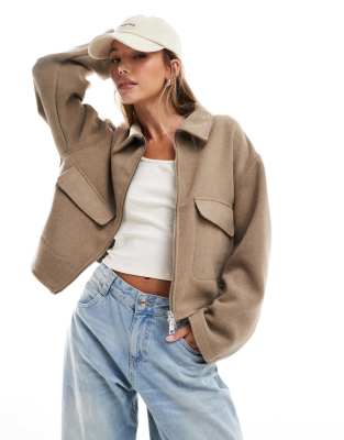 clean formal bomber jacket in oat-Neutral