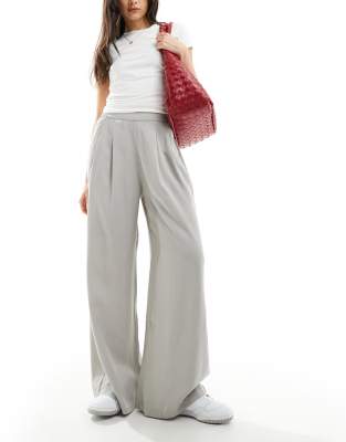 Asos Design Clean Front Wide Leg Pants In Gray