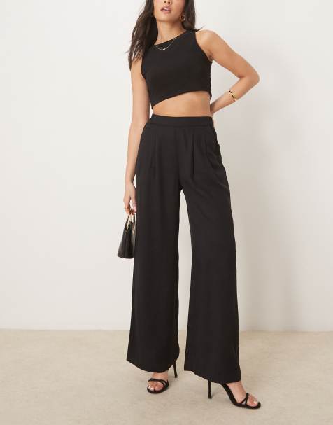 ASOS DESIGN clean front wide leg trousers in black - view 1