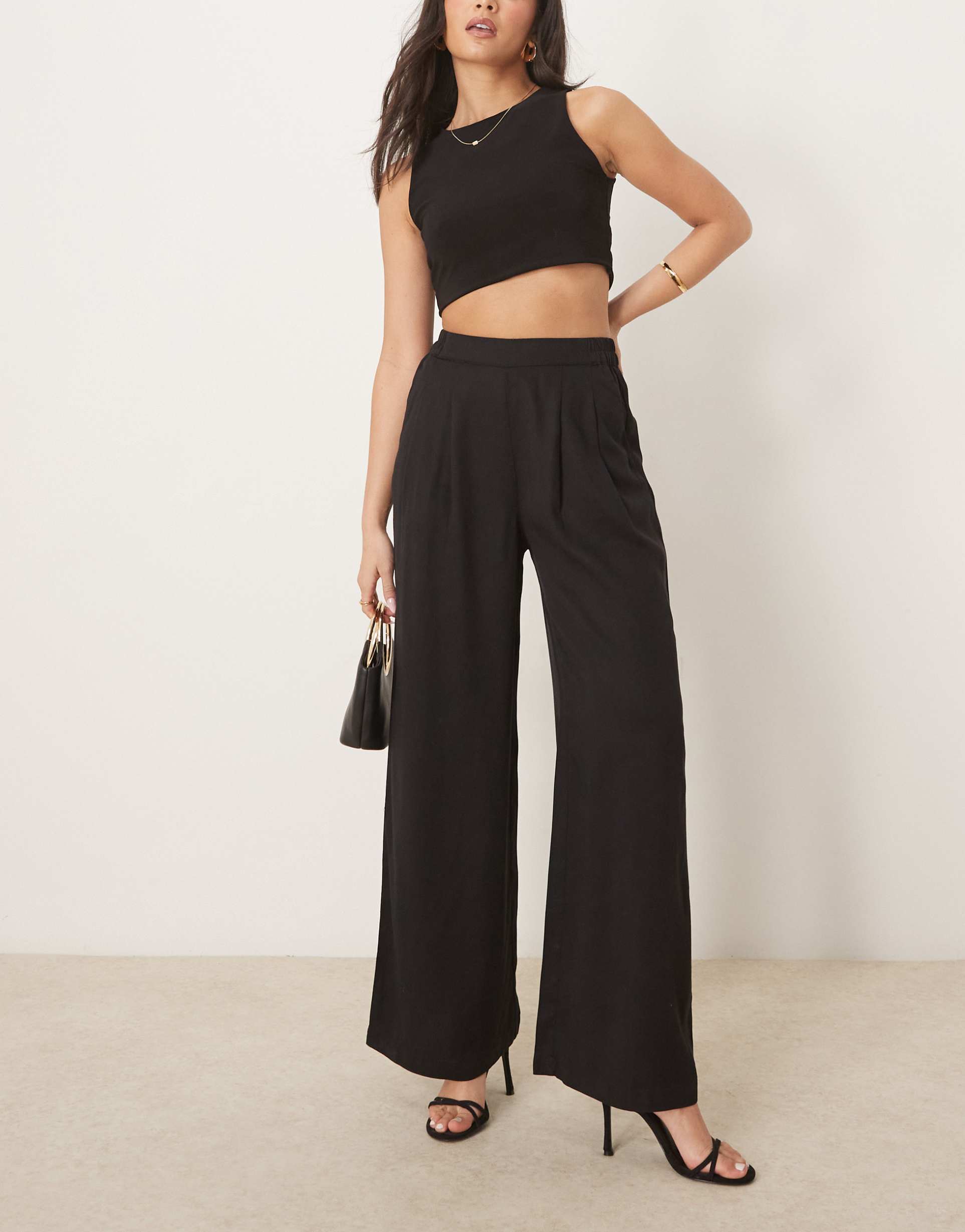ASOS DESIGN clean front wide leg trousers in black