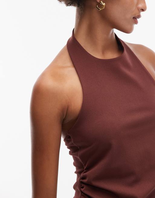 ASOS DESIGN clean halter top in brown (part of a set), 3 of 4