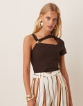 [ASOS DESIGN] ASOS DESIGN clean hardware detail cut out bodysuit in chocolate-Brown XS Chocolate
