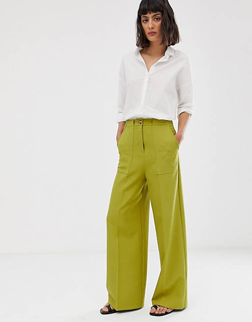ASOS DESIGN clean high waist wide leg trouser with pocket detail | ASOS