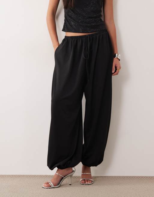 ASOS DESIGN clean jersey twill tie waist balloon pants in black, 2 of 5