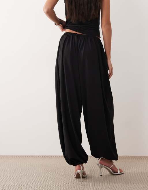 ASOS DESIGN clean jersey twill tie waist balloon pants in black, 4 of 5