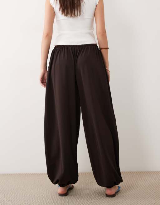 ASOS DESIGN clean jersey twill tie waist balloon pants in chocolate, 5 of 5