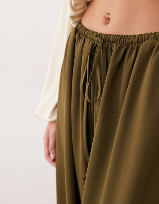 ASOS DESIGN clean jersey twill tie waist balloon pants in khaki green, 4 of 5