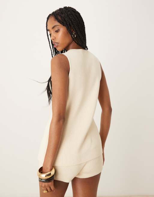 ASOS DESIGN clean knit longline vest in cream - part of a set, 2 of 4