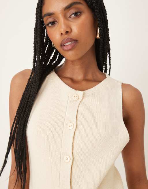 ASOS DESIGN clean knit longline vest in cream - part of a set, 4 of 4