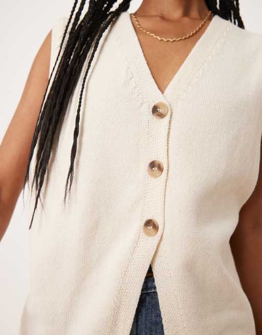 ASOS DESIGN clean knit relaxed fit vest in cream, 2 of 4