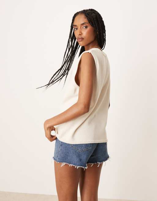 ASOS DESIGN clean knit relaxed fit vest in cream, 4 of 4