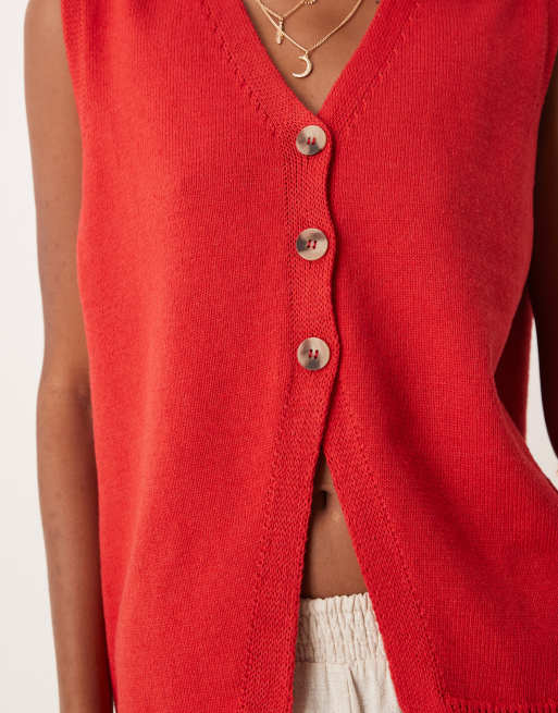 ASOS DESIGN clean knit relaxed fit vest in red, 2 of 4