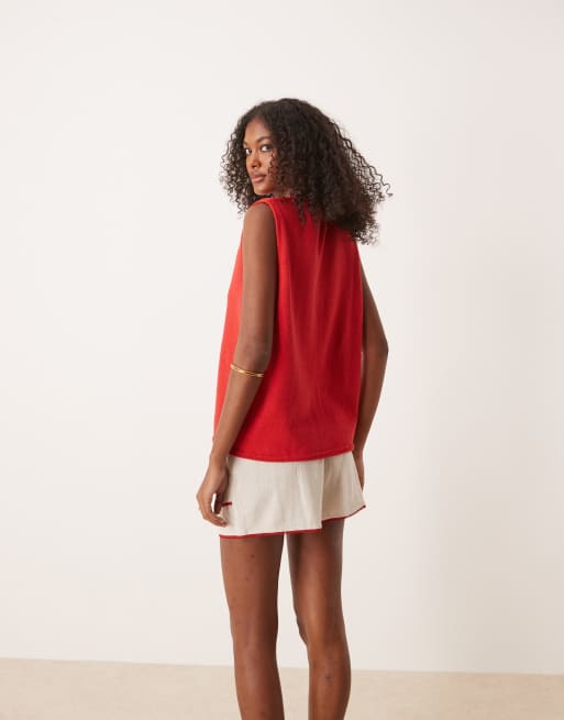 ASOS DESIGN clean knitted relaxed fit waistcoat in red, 3 of 4