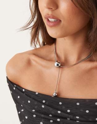 Asos Design Clean Lariat Necklace With Spherical Ball Detail In Silver