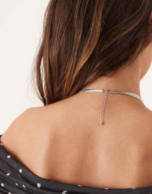 ASOS DESIGN clean lariat necklace with spherical ball detail in silver tone, 3 of 3