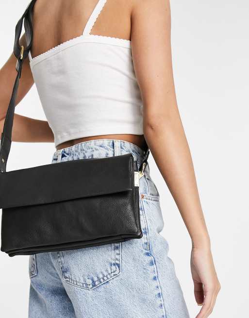 ASOS DESIGN black leather multi gusset crossbody bag with wide strap -  ShopStyle