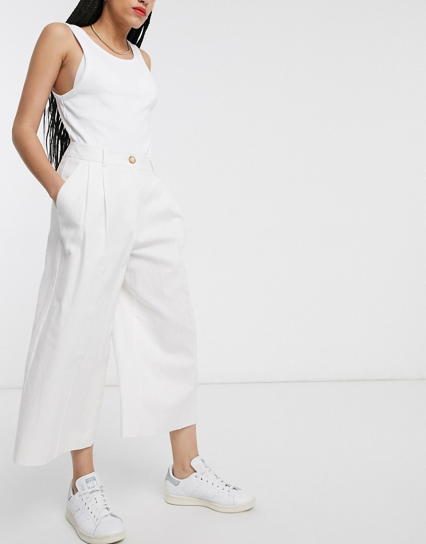 ASOS DESIGN clean linen culottes-White