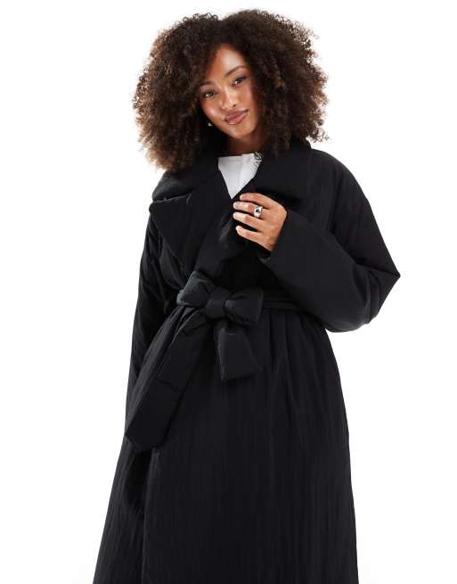 ASOS DESIGN clean longline puffer coat in black