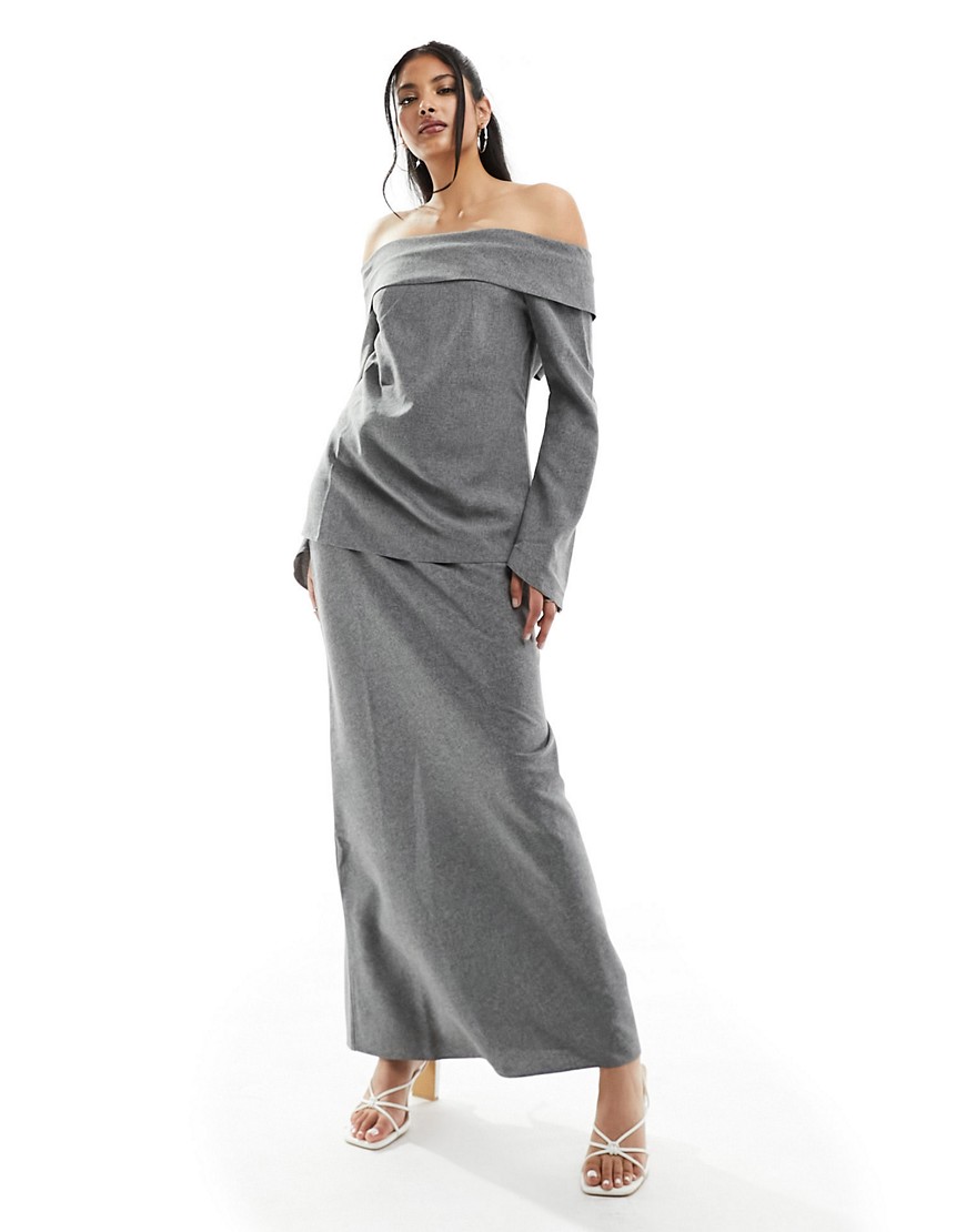 Asos Design Clean Maxi Skirt In Gray - Part Of A Set