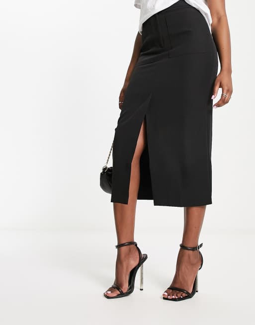 ASOS DESIGN clean midi pencil skirt with pocket detail in black