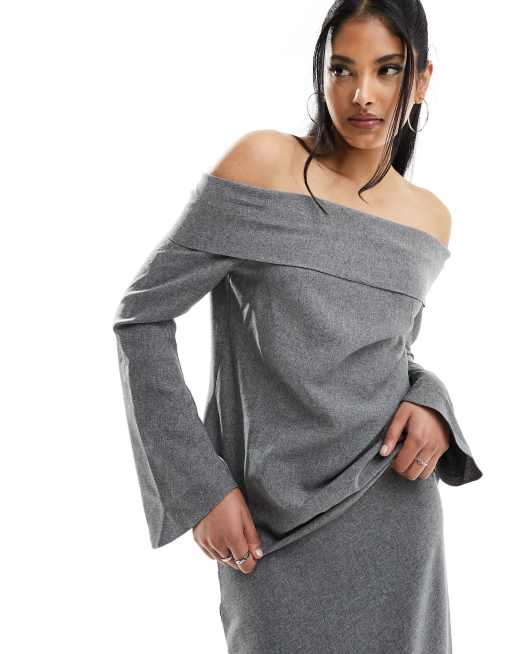 ASOS DESIGN clean off shoulder formal top in gray - part of a set